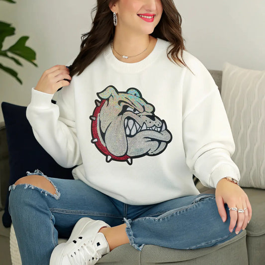 SEQUIN BULLDOG FLEECE SWEATER ADULT